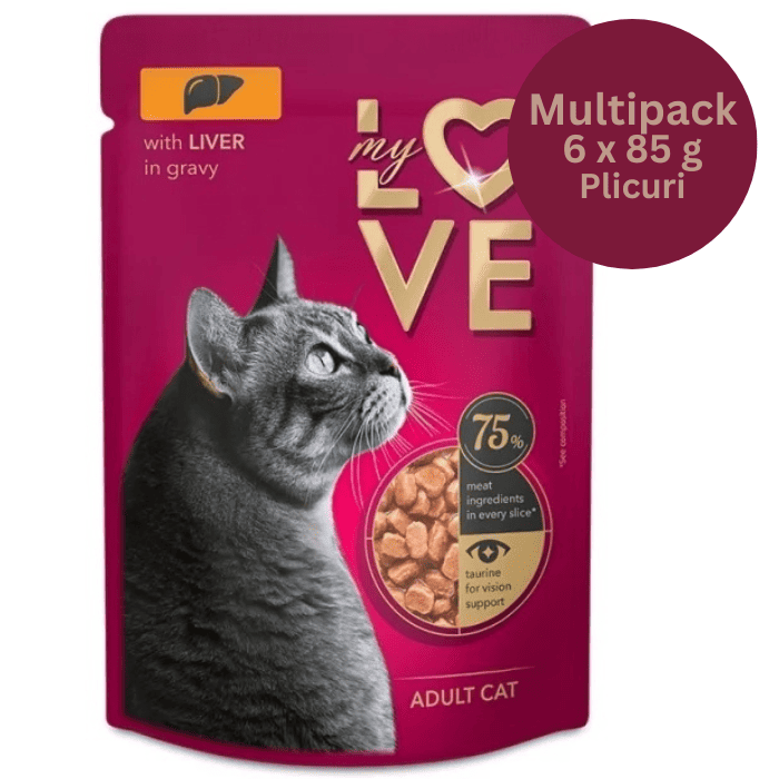 MY LOVE CAT Multipack Hrană Umedă pentru Pisici Adulte cu Ficat, 6x85 g | Bucătele în Sos