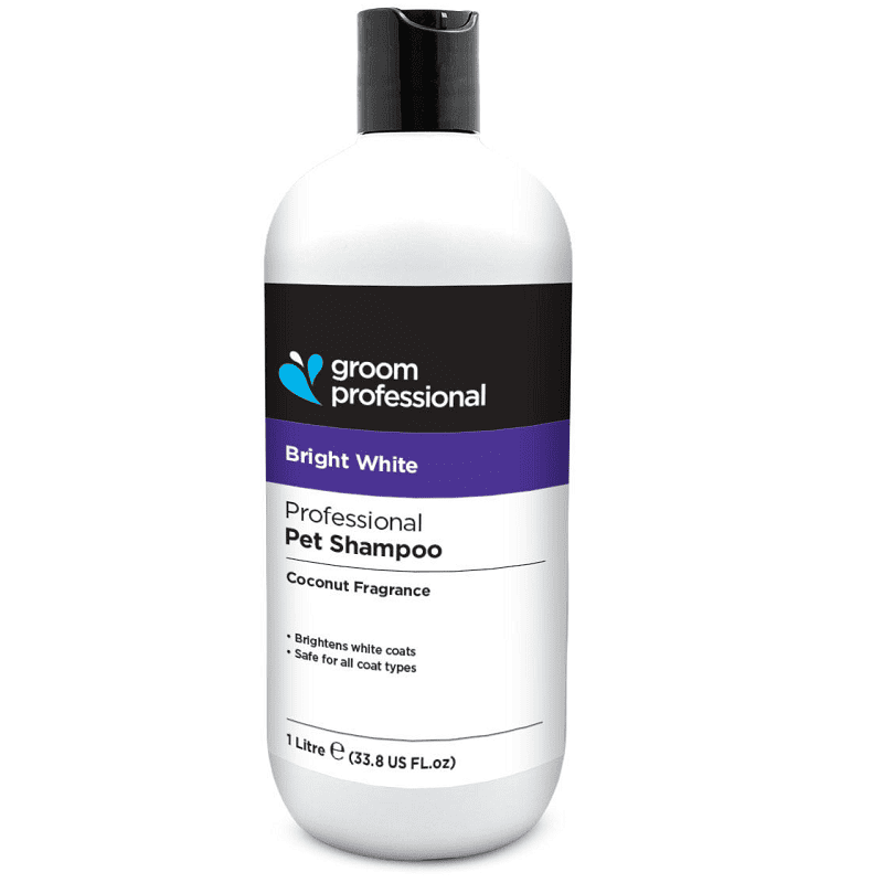 GROOM PROFESSIONAL Bright White 1 L | Sampon Profesional Concentrat (dilutie 10:1) pentru Câini | Efect de Intensificare a Culorii Albe, fără Înălbitori