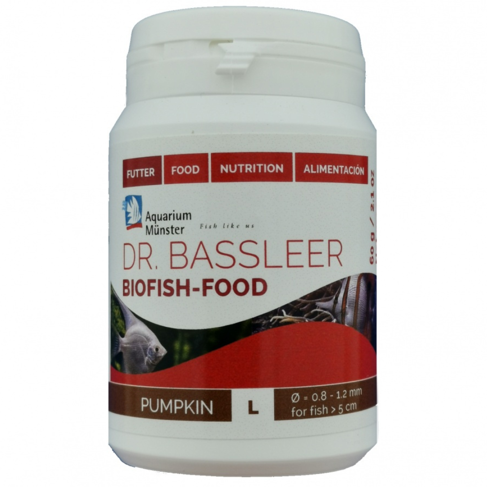 Aquarium Munster DR. BASSLEER Biofish Food Pumpkin L, 60 g – Hrană Granulata Premium Premium Pentru Pesti, cu Seminte de Dovleac, Recomandată în Tratamentul Viermilor Intestinali