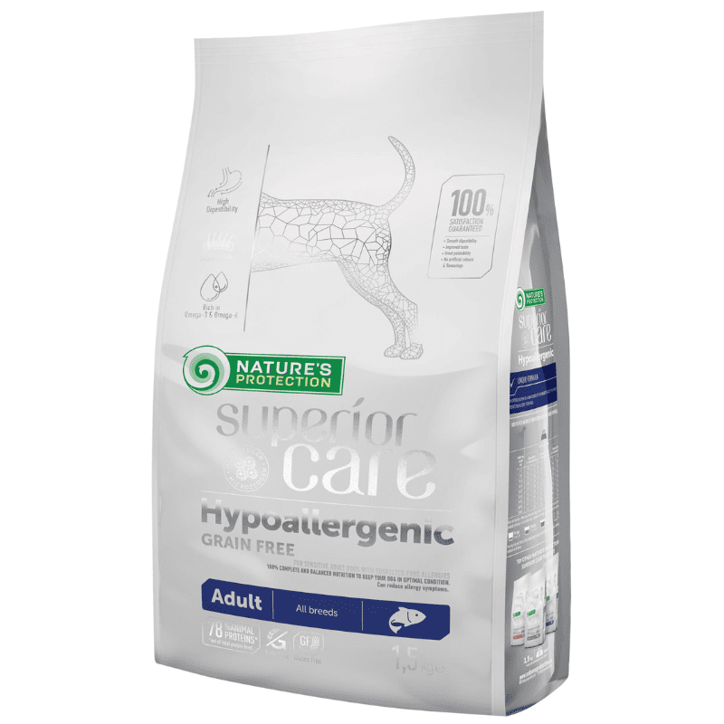 NATURE'S PROTECTION Superior Care Hypoallergenic Grain Free cu Somon 10 kg | Hrana Uscata fara Cereale Hipoalergenica pentru Caini Adulti Sensibili