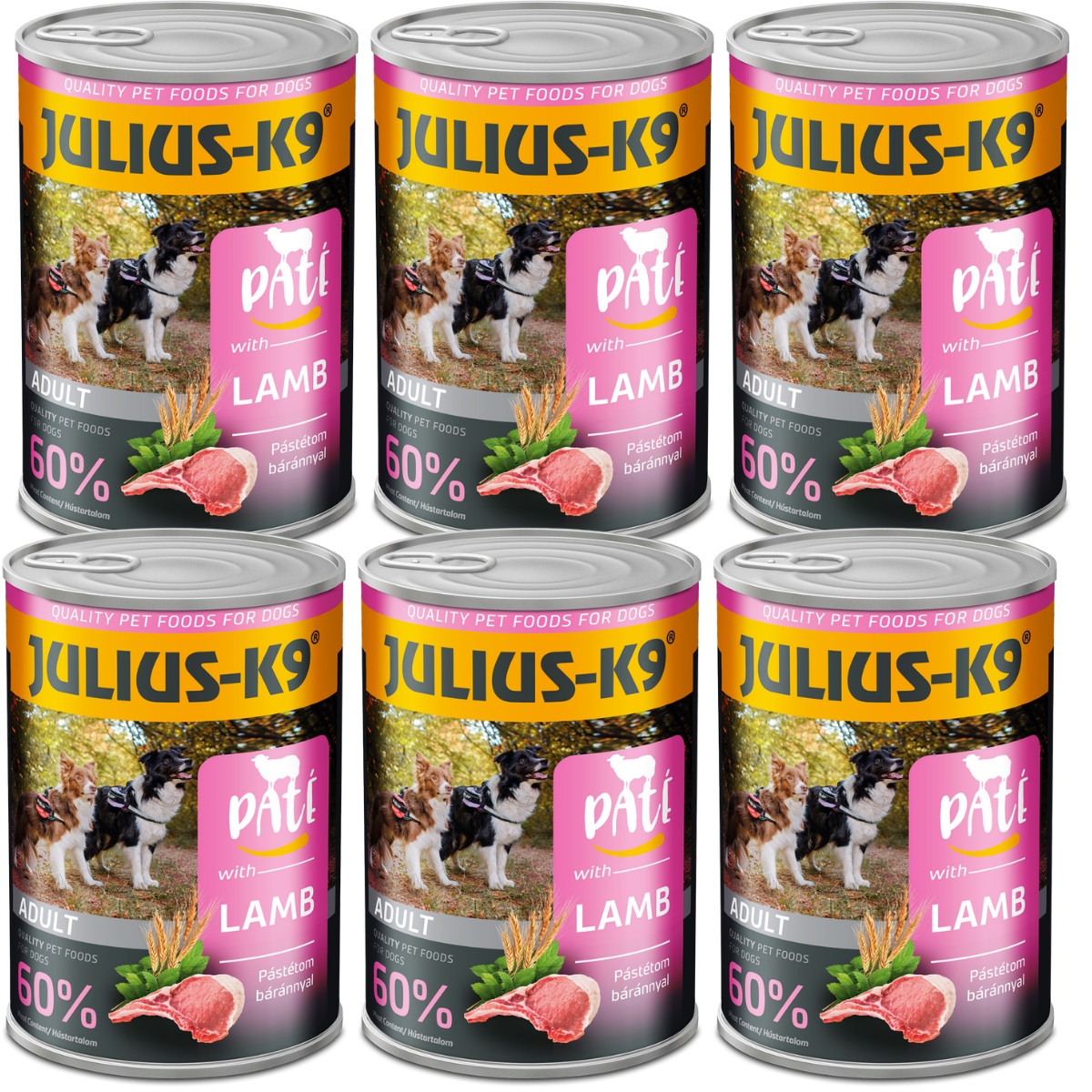 JULIUS K9 DOG, Set Conserve Hrana Umeda Pentru Caini, Pate cu Miel, 6x400g