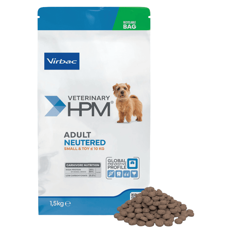 VIRBAC Veterinary HPM Adult Neutered Dog Small & Toy 1.5 kg | Hrana Uscata pentru Caini Adulti Sterilizati de Talie Mica si Toy