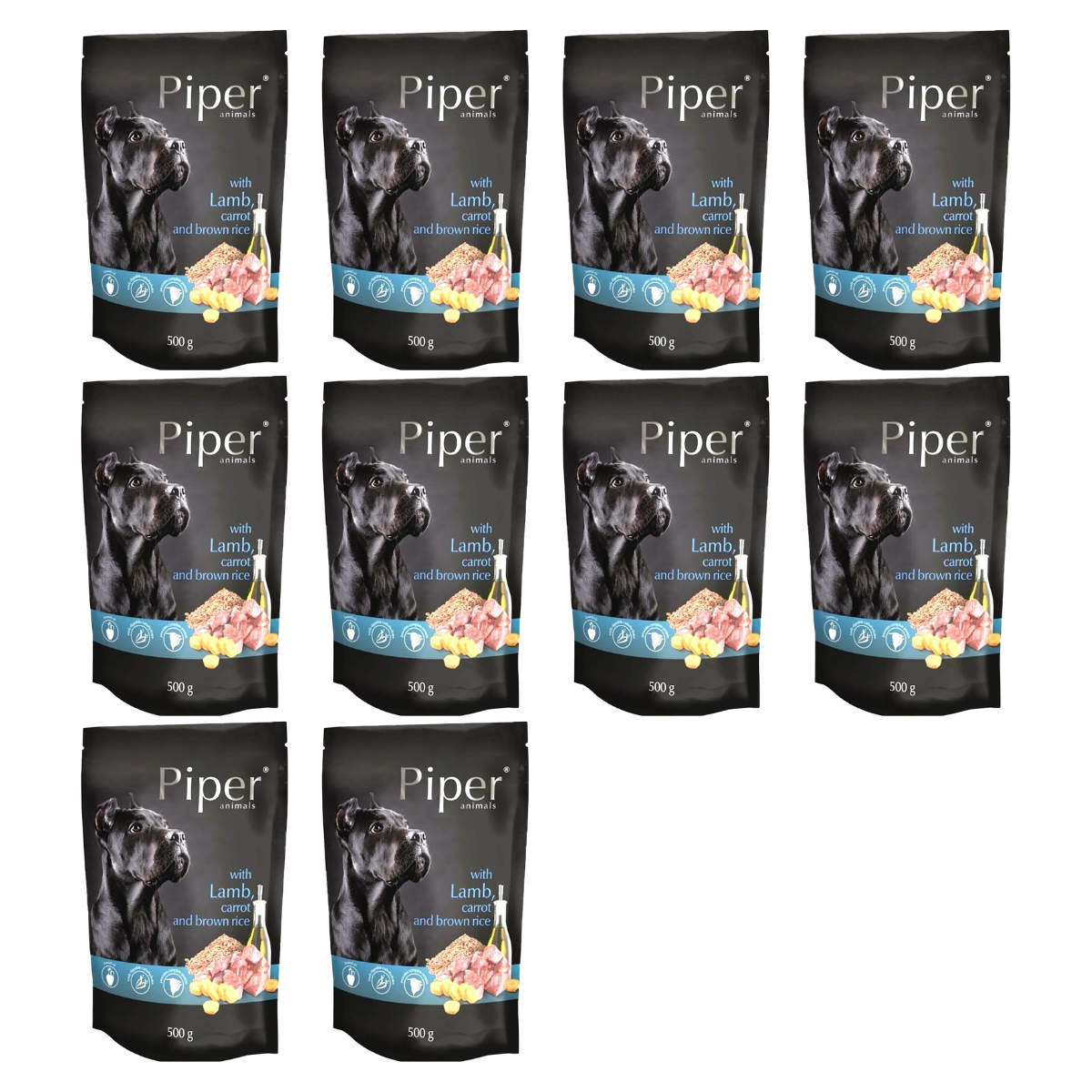 PIPER Dog Adult, cu Miel, Morcovi si Orez Brun, Set Plicuri Hrana Umeda Pentru Caini 10x500g