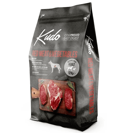 KUDO Adult Medium-Maxi Carne Rosie si Legume 12 kg | Hrana Uscata Presata la Rece pentru Caini Adulti de Talie Medie si Mare | Digestie Usoara si Suport Articular