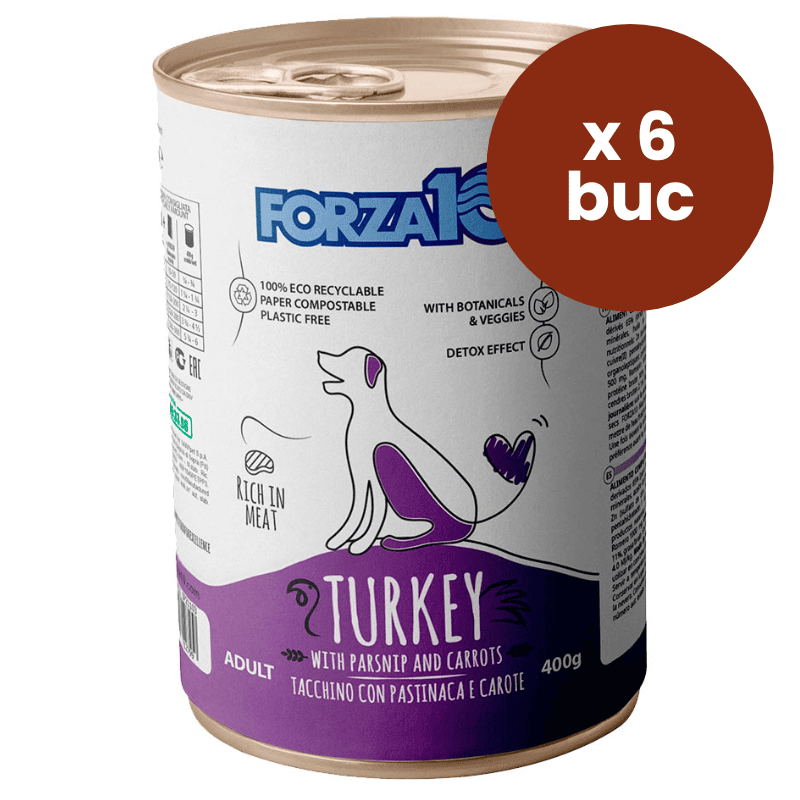 FORZA 10 Maintenance cu Curcan si Morcov, 6x400 g – Multipack Hrana Umeda Completa pentru Caini Adulti