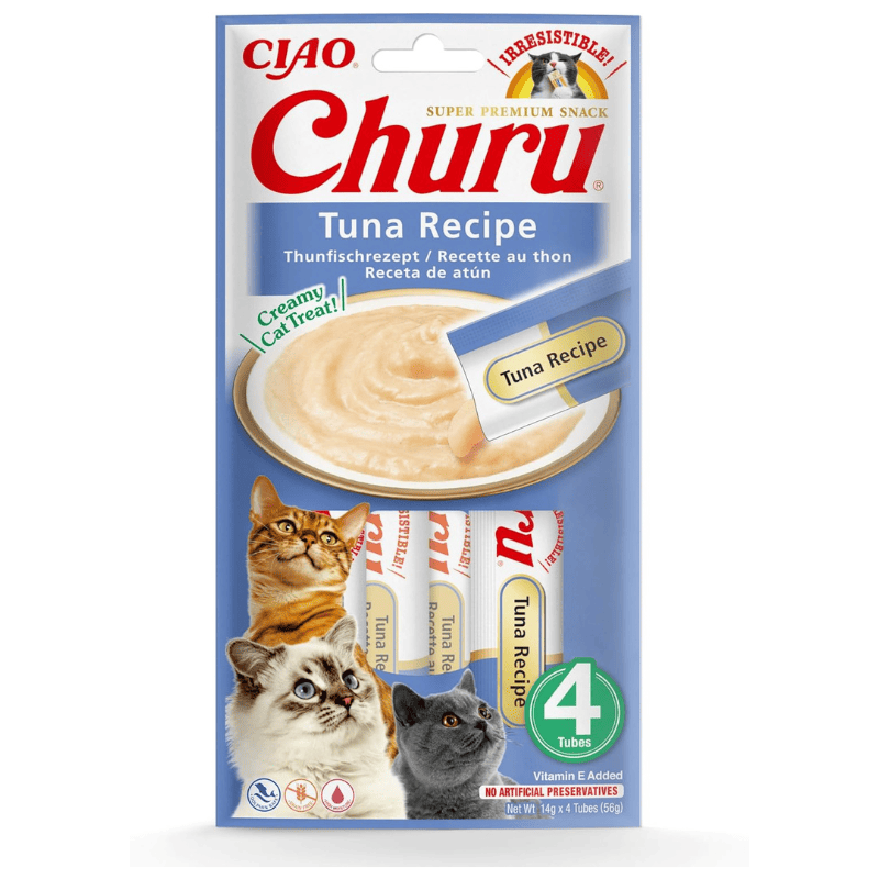 INABA Ciao Churu Creamy Sticks Tuna 4x14 g | Recompense Cremoase fara Cereale pentru Pisici | cu Ton | Sanatoase, Delicioase si cu Calorii Putine