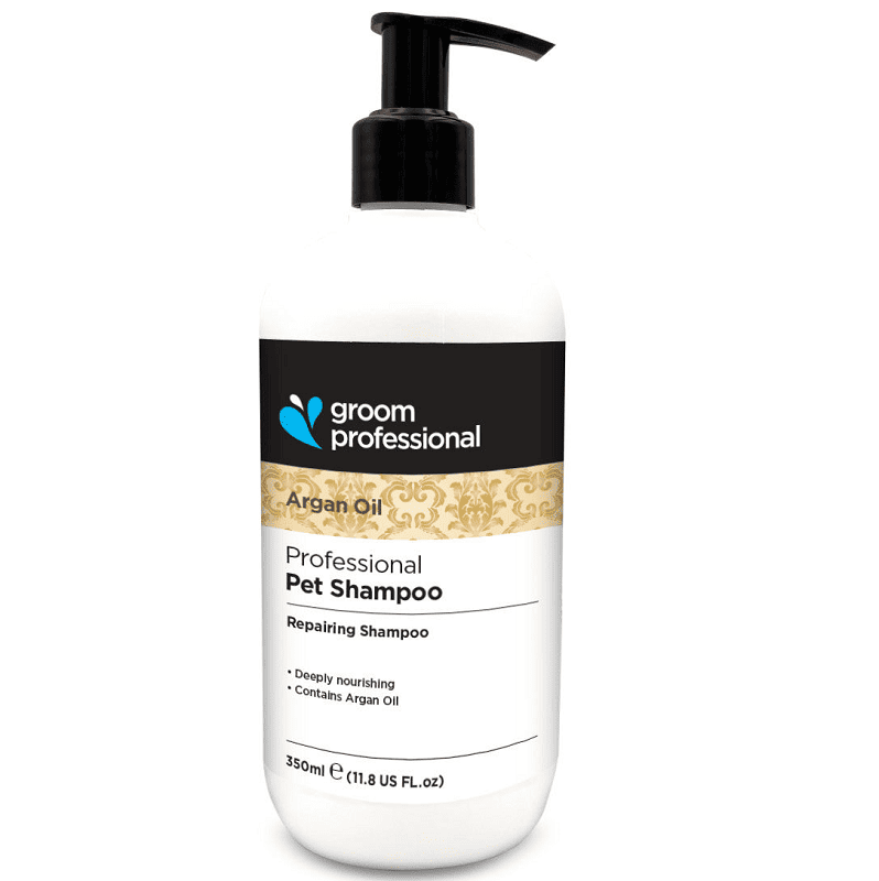 GROOM PROFESSIONAL Argan Oil Shampoo 350 ml | Șampon Profesional Concentrat (dilutie 14:1) pentru Câini cu Blana Uscata, Deteriorata | Hidratare Intensă și Regenerare 