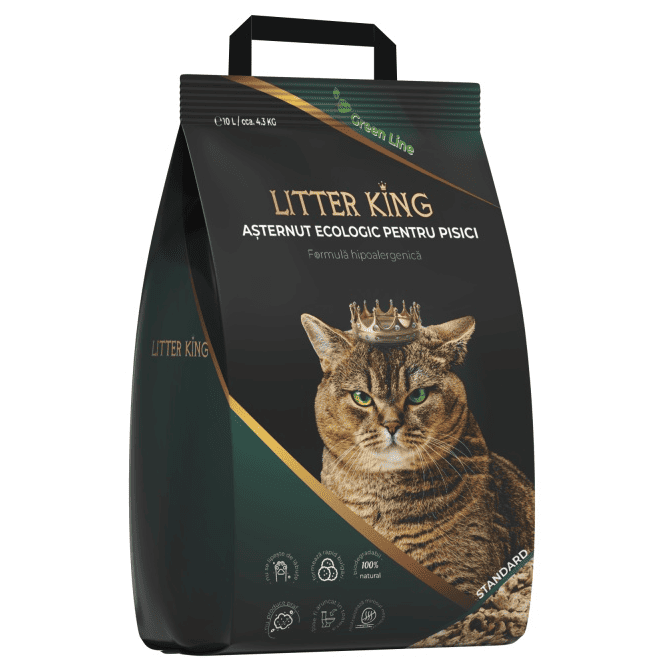 LITTER KING Granule Asternut Ecologic pentru Pisici 10L / 4.3kg | Fara Praf, Control Eficient al Mirosurilor si 100% Biodegradabil