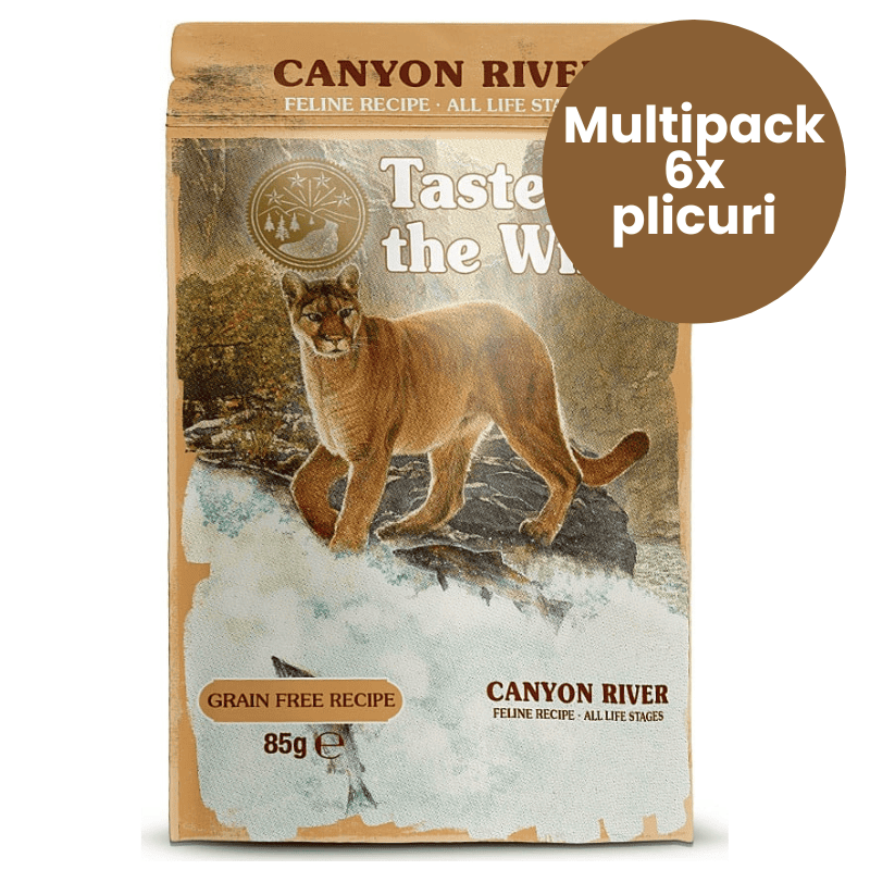 TASTE of the WILD Cat Pouch All Life Stages Canyon River Multipack 6x85 g | Hrana Umeda Fara Cereale pentru Pisici de Toate Varstele | Bucati cu Pastrav, Pui si Curcan in Sos
