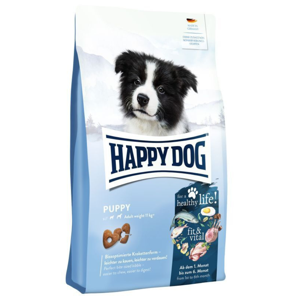 HAPPY DOG Fit & Vital Puppy – Hrană Uscată Fără Grâu pentru Cătei (1–6 Luni), Proteine Multiple si Suport Imunitar, 4kg