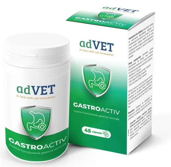 adVET Gastroactiv, Supliment Nutritiv Pentru Mentinerea Sanatatii Stomacului la Caini si Pisici, 45cps