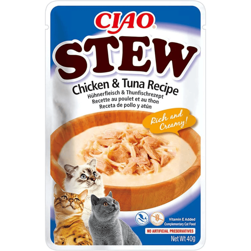 CIAO CHURU Stew Fasii de Pui in Supa Cremoasa de Ton 40 g | Hrana Umeda Complementara pentru Pisici | Delicioasa si Sanatoasa, Fara Cereale, Topping Palatabil