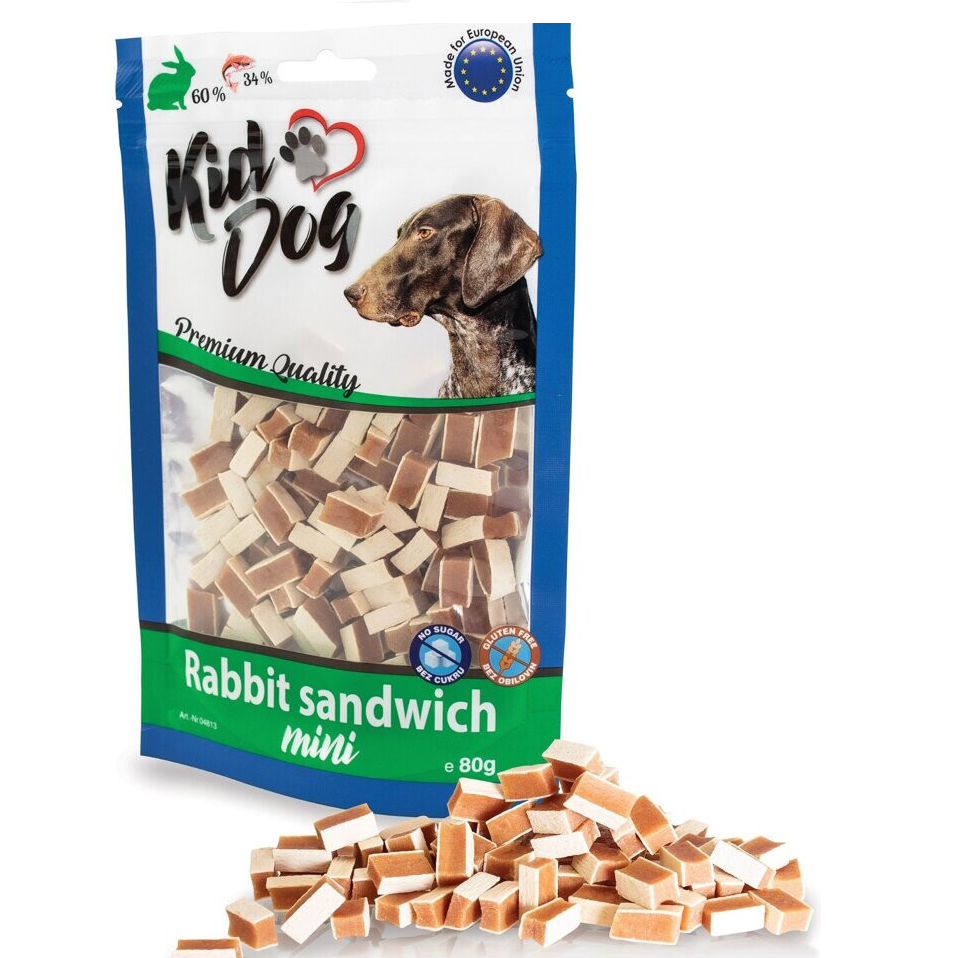 KIDDOG Mini Sandwich cu Iepure și Cod – Recompense Fără Cereale pentru Câini, 80g
