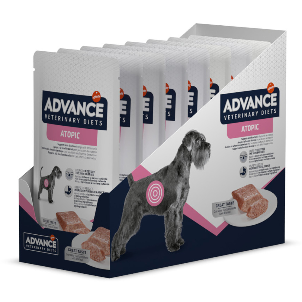 ADVANCE Veterinary Diets Dog Atopic, Bax Plicuri Hrana Umeda Pentru Caini Alergici sau cu Afectiuni Derma 8x150g