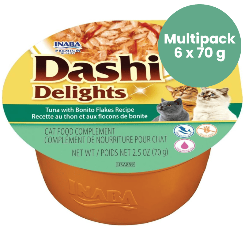 CIAO Dashi Delights Ton si Fulgi de Bonito Multipack 6x70 g | Hrana Umeda Complementara pentru Pisici | Bucatele de Carne in Supa Dashi, Delicioasa si Sanatoasa, Fara Cereale