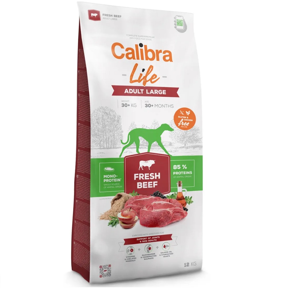 CALIBRA Dog Life Adult Large – Hrană Uscată Monoproteică cu Vită Proaspătă, Fără Gluten și Pui, pentru Câini Adulți de Talie Mare (30+ kg), 12kg