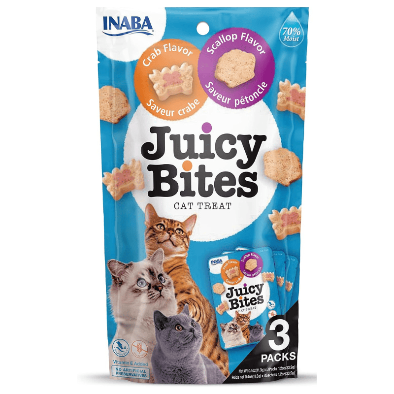 INABA Juicy Bites Crab & Scallop 3x11.3 g | Recompense Moi si Suculente pentru Pisici | Crabi si Scoici | Fără Cereale, Naturale, Bogate în Proteine