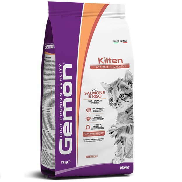 GEMON Kitten cu Somon și Orez – Hrană Uscată Completă pentru Pisici Junioare (1–12 Luni), 2kg