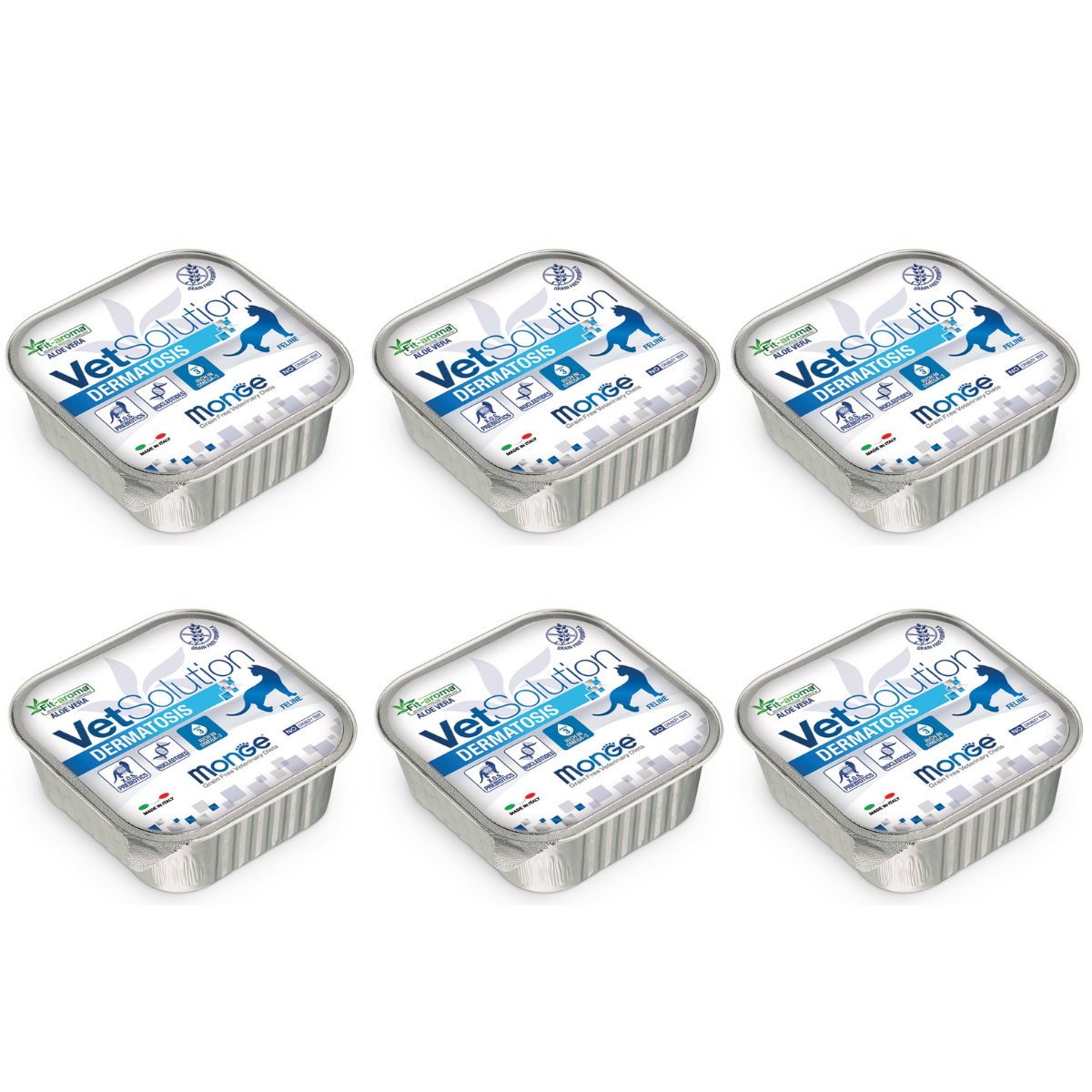 MONGE VETSOLUTION Dermatosis Feline, Set Conserve Hrana Umeda Pentru Pisici cu Afectiuni Dermatologice | Alergii | Caderea Parului in Exces, 6x100g