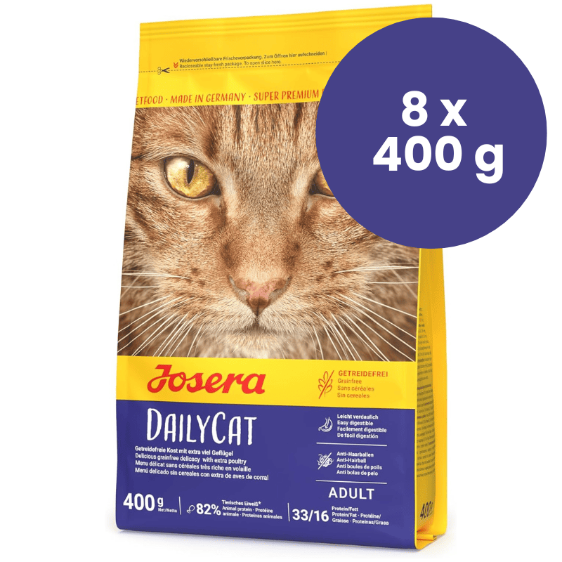 JOSERA DailyCat cu Pui, 8x400 g | Hrană Uscată Fara Cereale pentru Pisici Adulte | Digestie Ușoară și Vitalitate