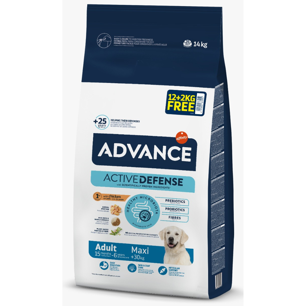 12 kg + 2 kg Gratis Advance Dog Adult Maxi cu Pui – Hrană Uscată pentru Câini Adulți de Talie Mare