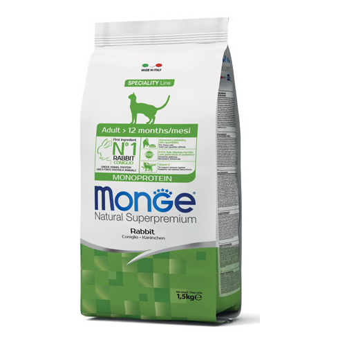 MONGE Natural Superpremium Cat Adult, cu Iepure, Hrana Uscata Monoproteica Pentru Pisici Adulte, 1.5kg