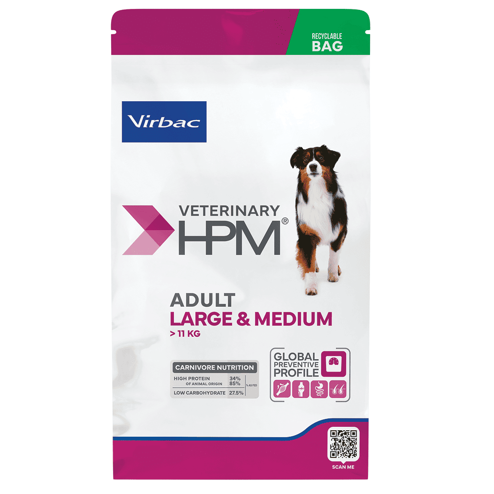 VIRBAC Veterinary HPM Adult Dog Large & Medium 3 kg | Hrana Uscata pentru Caini Adulti de Talie Medie si Mare, Bogata in Proteine si Saraca in Carbohidrati