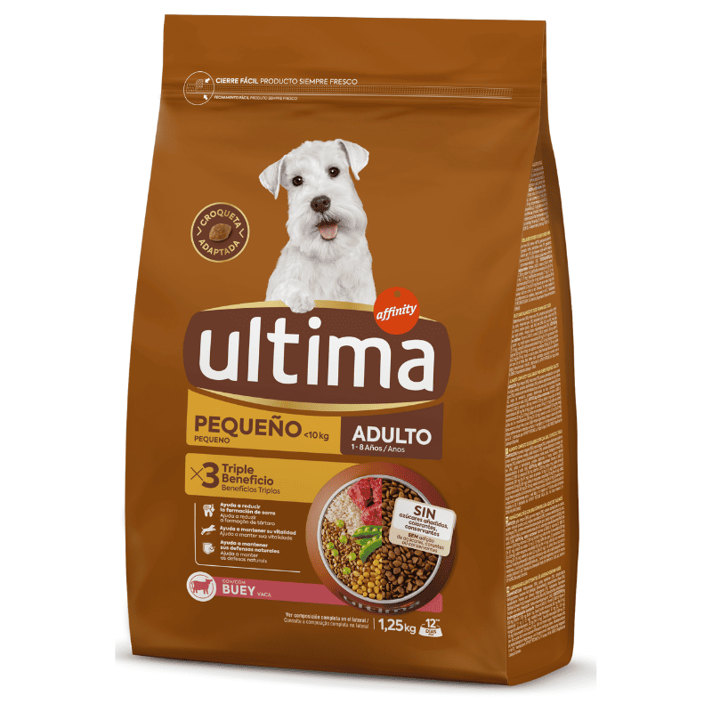 ULTIMA Dog Mini Adult Vită 1.25 kg | Hrană Uscată pentru Câini de Talie Mică | Suport pentru Vitalitate şi Masă Musculară