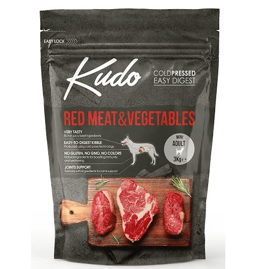 KUDO Adult Mini Carne Rosie si Legume 3 kg | Hrana Uscata Presata la Rece pentru Caini Adulti de Talie Mica | Digestie Usoara si Ingrediente Naturale
