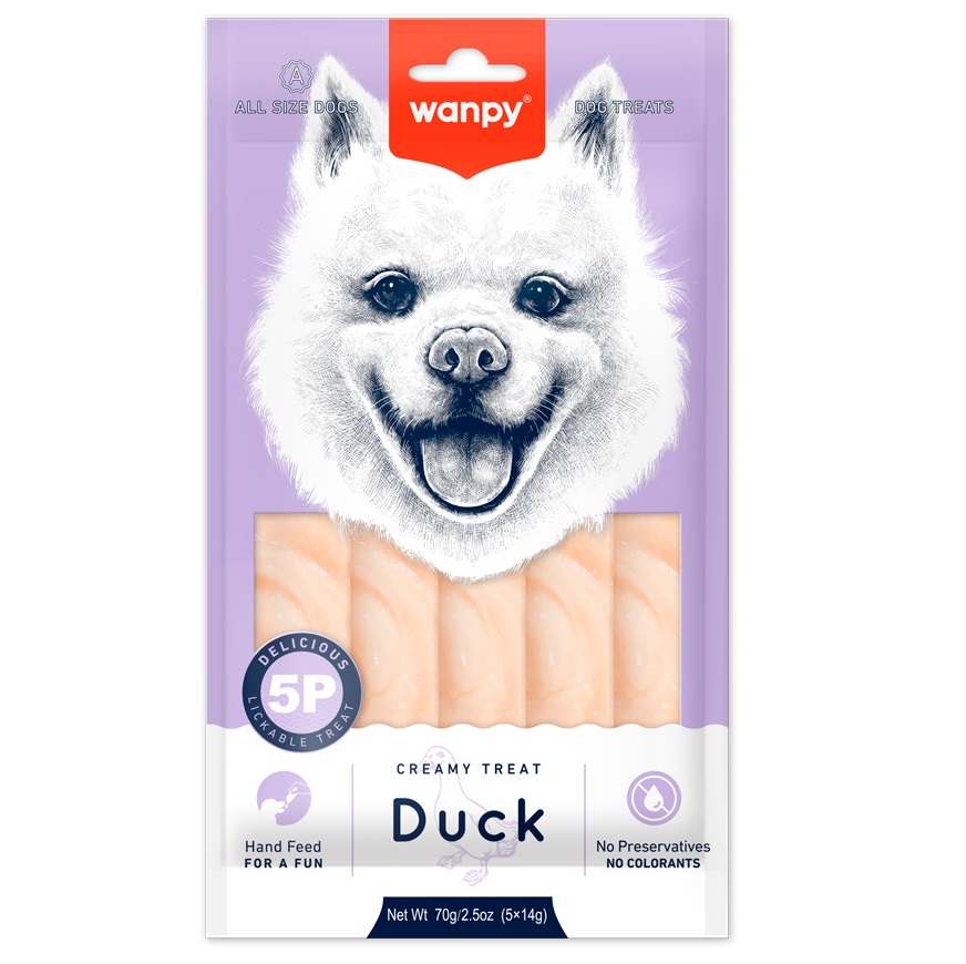WANPY Creamy Lickable Dog Treats cu Vita, Morcov si Mazare, plicuri 5x14 g – Recompensa Cremoasa Superpremium pentru Caini, Sanatoasa si Usor Digerabila