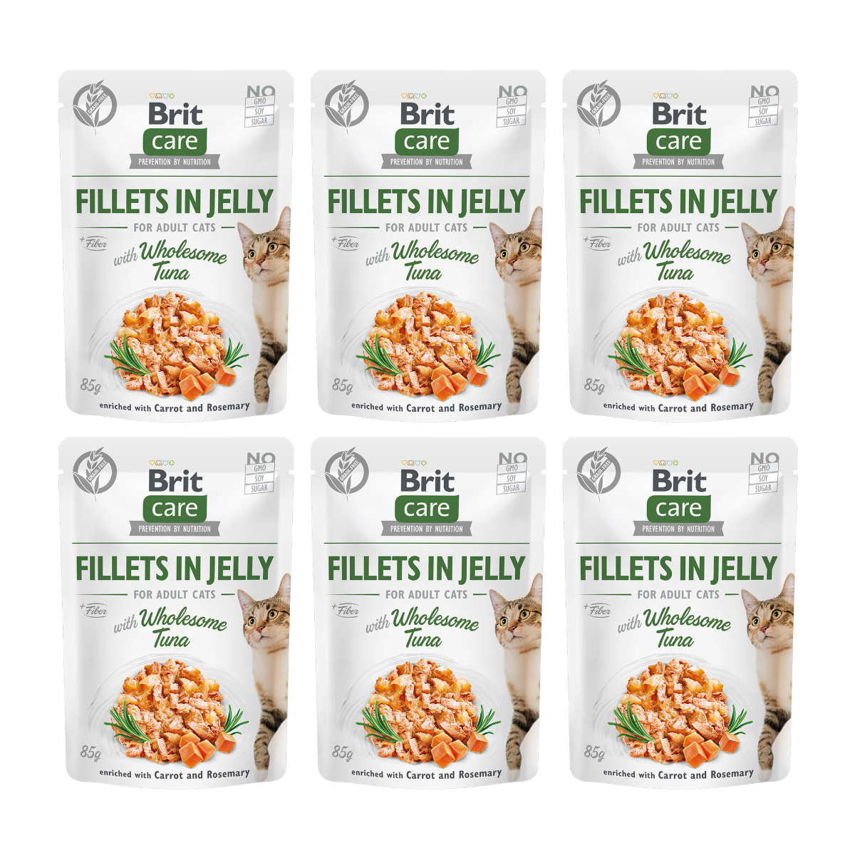 BRIT CARE Fillets in Jelly, cu Ton, Set Plicuri Hrana Umeda, Fara Cereale,  Pisici (file in aspic) 6x85g