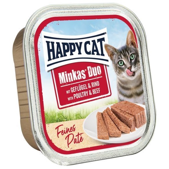 HAPPY CAT Minkas Duo, Pasare si Vita – Hrană Umedă Premium fără Cereale pentru Pisici Adulte, (Pate fin) – 100 g