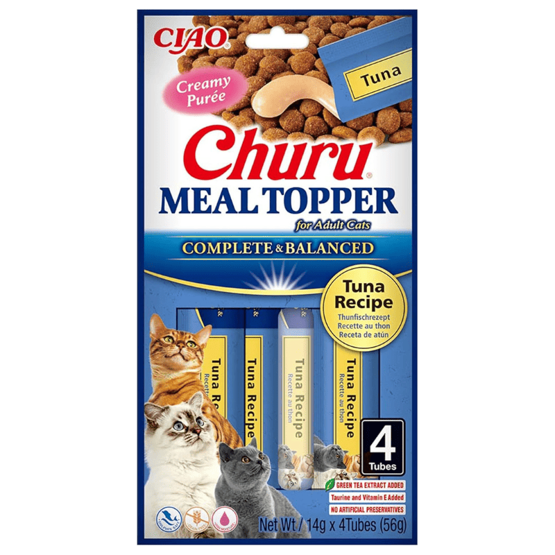 INABA Ciao Churu Meal Topper Tuna Recipe 4x14 g | Topping Cremos Fara Cereale pentru Hrana Pisicilor | cu Ton | Gust Intens si Calorii Reduse