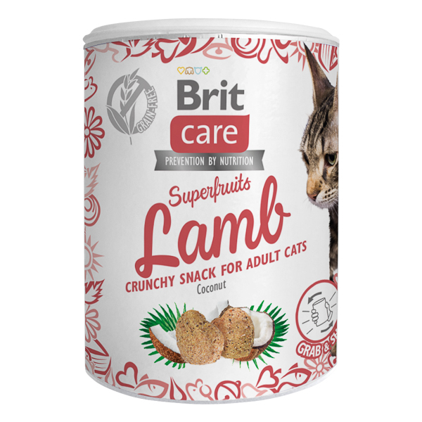 BRIT CARE Snack Superfruits cu Miel si Cocos, Recompense Fără Cereale pentru Pisici , 100g