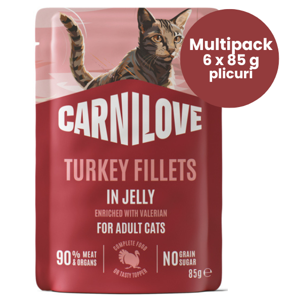 Carnilove Cat cu Curcan și Valeriană in Aspic Multipack 6x85 g | Hrană Umedă Completă Fără Cereale pentru Pisici Adulte
