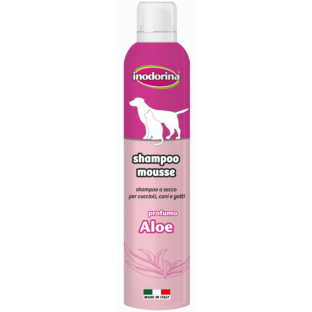 INODORINA Shampoo Mousse, cu Aloe Vera, Sampon Spuma Curatare Fara Apa Blana Caini si Pisici, 300ml