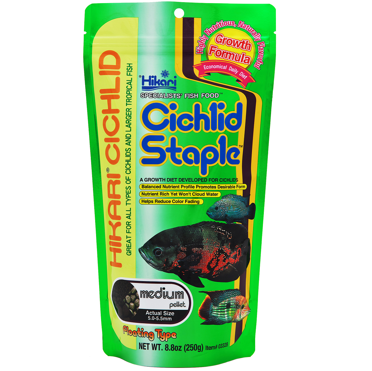 HIKARI Cichlid Staple Medium, 250 g – Granule Plutitoare pentru Ciclide de Acvariu, Hrana Completa pentru Crestere si Vitalitate