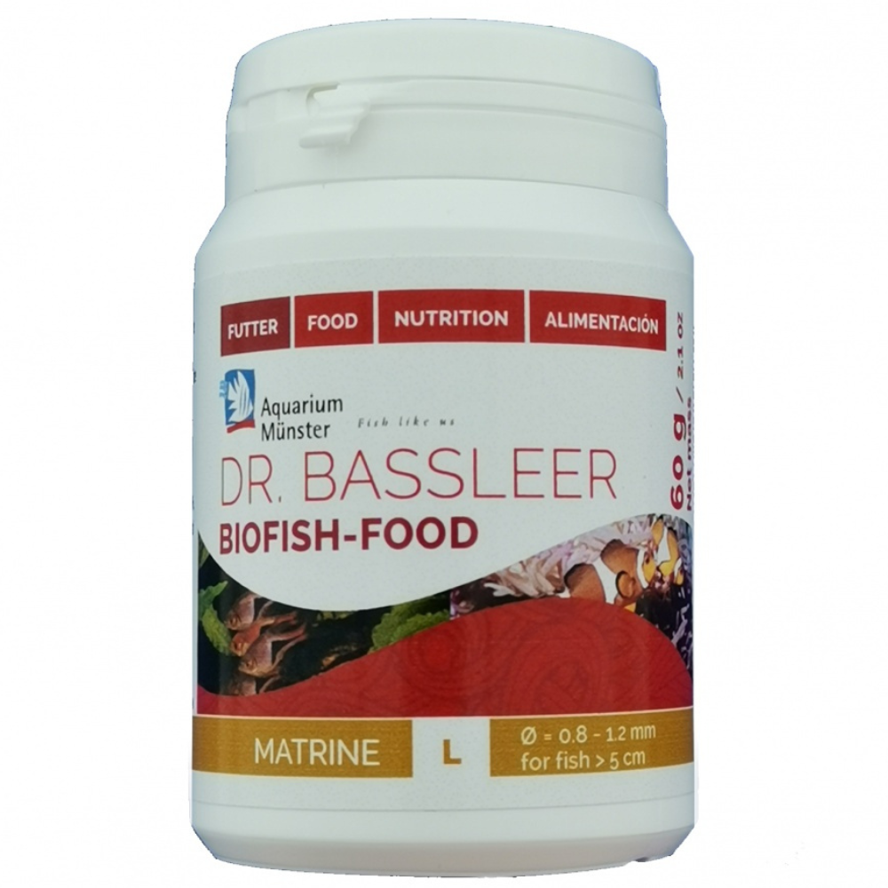 Aquarium Munster DR. BASSLEER Biofish Food Matrine L, 60 g – Hrană Granulata Premium pentru Pesti de Acvariu, cu Efect Repulsiv Natural împotriva Paraziților Externi