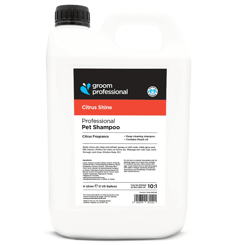 Groom Professional Citrus Shine Shampoo 4 L | Sampon Profesional Concentrat (dilutie 10:1) cu Extract de Citrice pentru Caini | Curatare Profunda, Degresare si Control Mirosuri