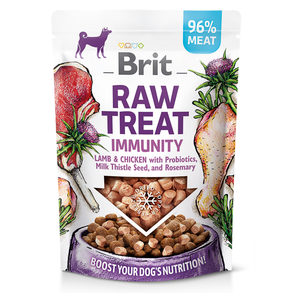 BRIT Raw Treat Immunity, cu Miel și Pui, Recompensă Naturală, Liofilizata, ,cu Probiotice și Antioxidanți, pentru Câini, 40g 