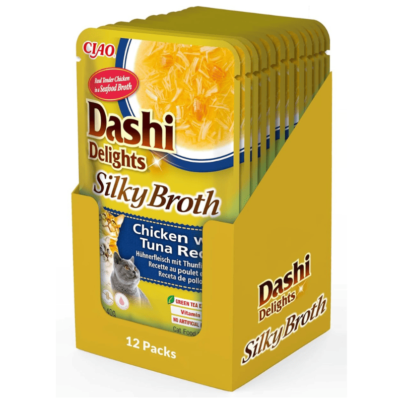 CIAO Dashi Delights Silky Broth Pui cu Ton Box 12x40 g | Hrana Umeda Complementara pentru Pisici | Supa Fina Fara Cereale, Nutritiva, Sanatoasa si Delicioasa
