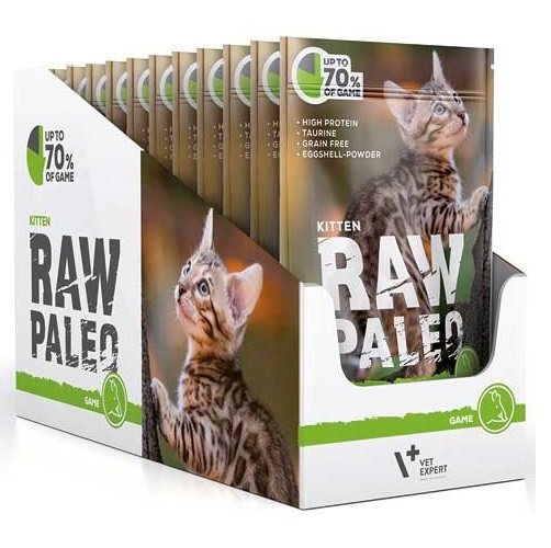 RAW PALEO Kitten, Vanat, Set Plicuri Hrana Umeda Monoproteica, Fara Cereale, Pisica Junior (pateu), 12x100g