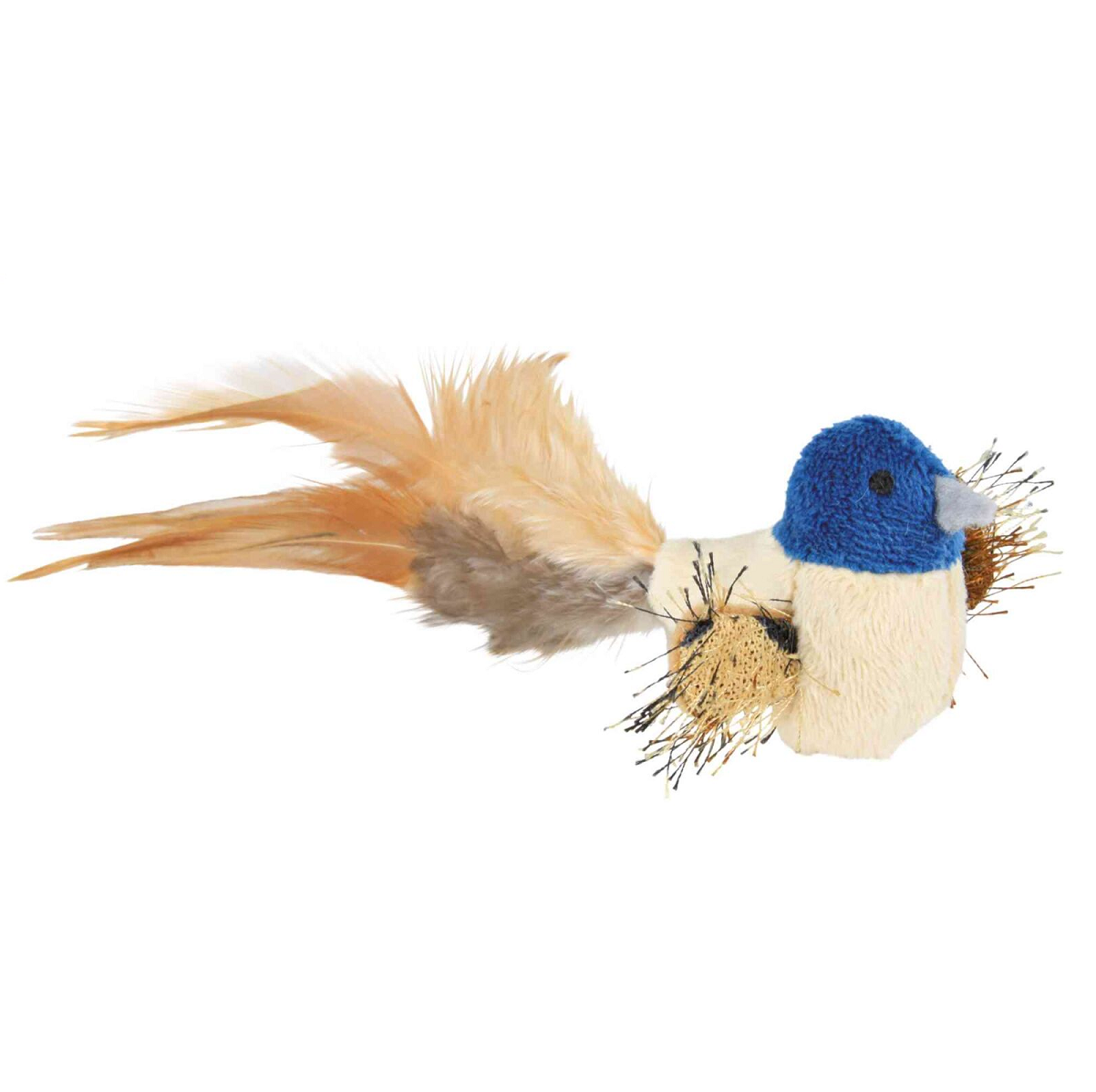 Jucarie Pentru Pisici, Pasare din Plus si Pene, cu Sunet si Catnip, 8cm