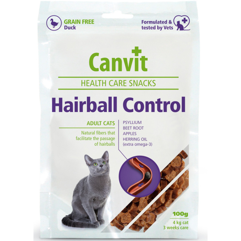 CANVIT Health Care Snack Hairball for Cats 100 g – Recompensă Funcțională pentru Pisici, Reducerea Ghemelor de Păr