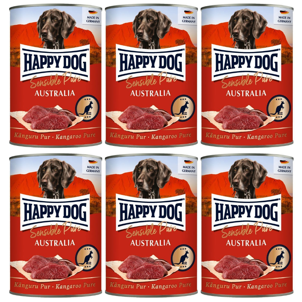HAPPY DOG Sensible Pure Australia – Set Conserve Hrană Umedă Monoproteică fără Cereale pentru Câini Adulți, cu 100% Cangur, 6x400 g