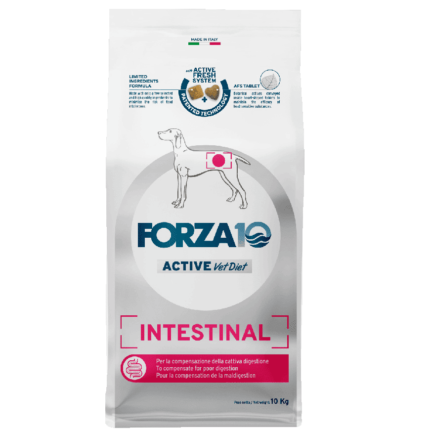 FORZA10 Active Vet Diet Intestinal, Dietă Uscată Monoproteică cu Pește pentru Câini cu Tulburări Gastrointestinale, 10 kg