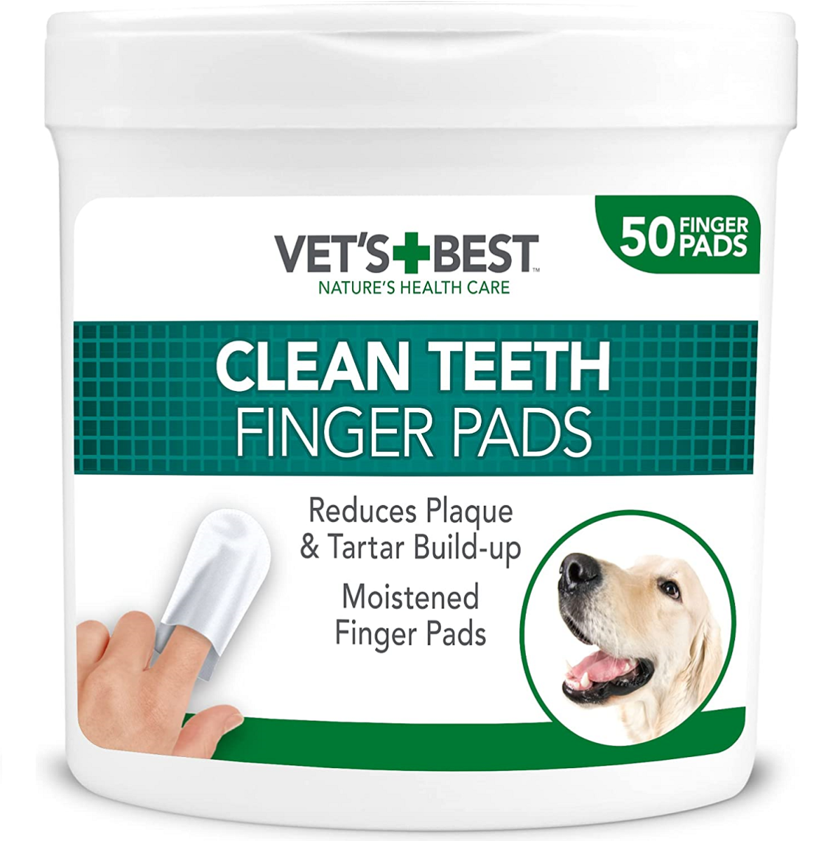 VET'S BEST Clean Teeth, Servetele Umede Antiseptice, tip Degetar, Pentru Curatarea Dintilor la Caini, 50buc