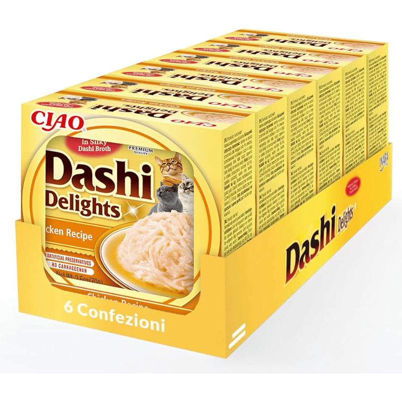CIAO Dashi Delights Pui Multipack 6x70 g | Hrana Umeda Complementara pentru Pisici | Bucatele de Carne in Supa Dashi, Delicioasa si Sanatoasa, Fara Cereale