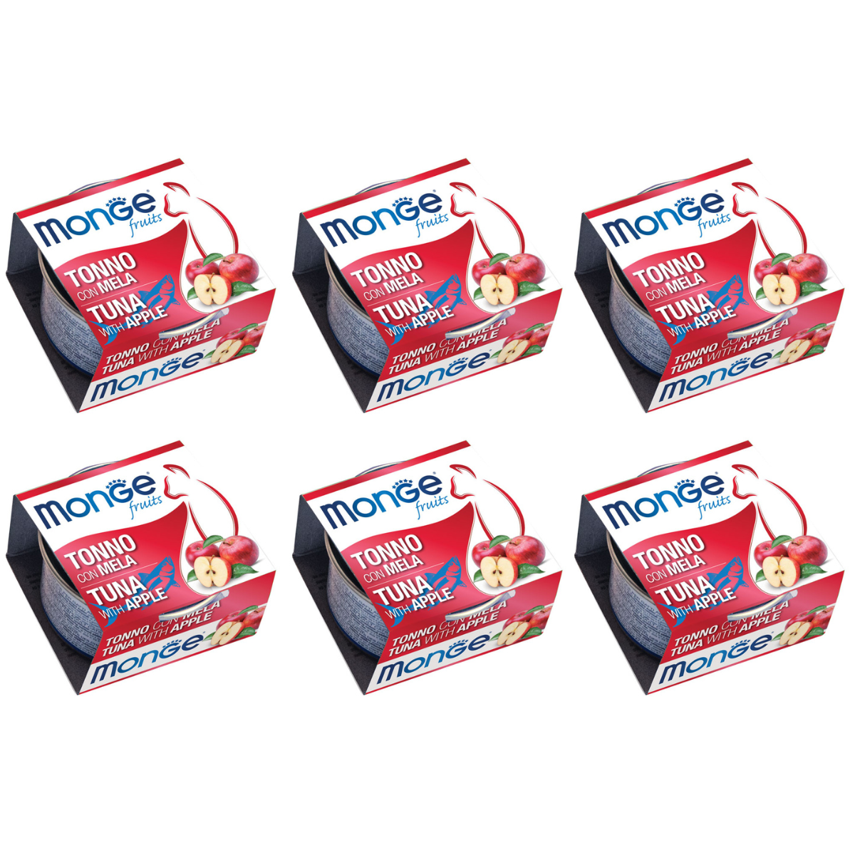 MONGE Fruits Cat, cu Ton si Mere, Set Conserve Hrana Umeda Pentru Pisici, 6x80g