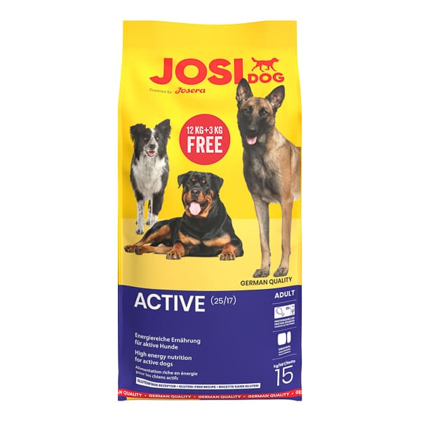 JOSIDOG Active PROMO 12 kg + 3 kg GRATIS | Hrană Uscată fără Gluten pentru Câini Activi |cu Midii Verzi pentru Articulatii Sanatoase